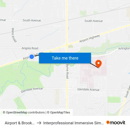 Airport & Brookview SE to Interprofessional Immersive Simulation Center map
