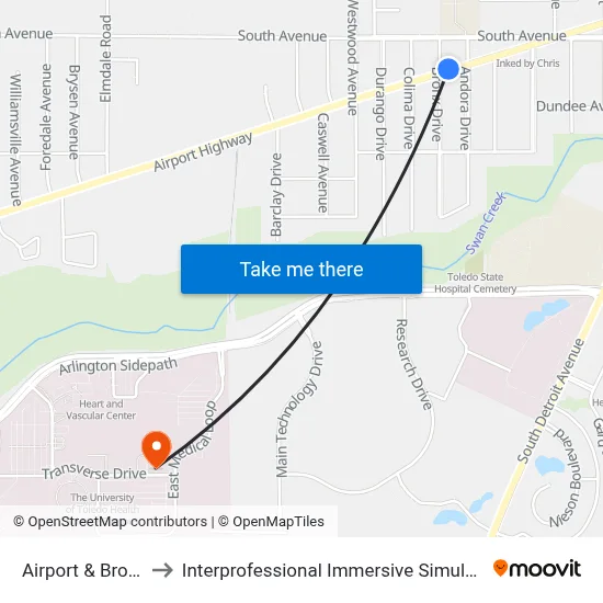 Airport & Bronx NE to Interprofessional Immersive Simulation Center map
