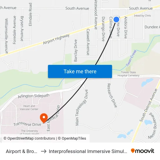 Airport & Bronx SW to Interprofessional Immersive Simulation Center map