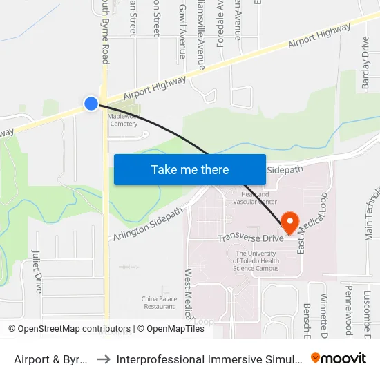 Airport & Byrne NW to Interprofessional Immersive Simulation Center map