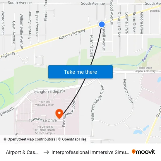 Airport & Caswell SW to Interprofessional Immersive Simulation Center map