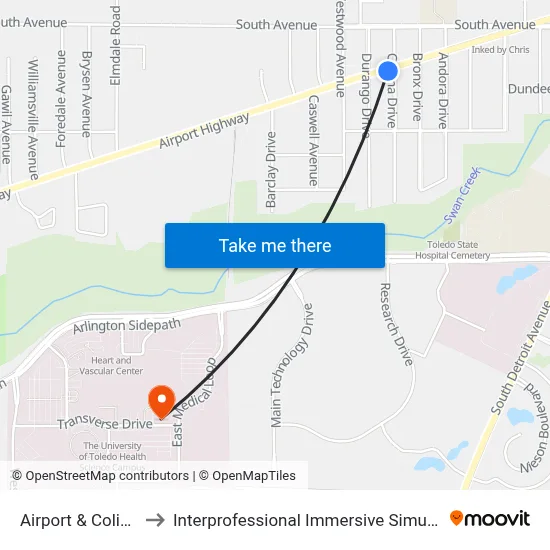 Airport & Colima SW to Interprofessional Immersive Simulation Center map