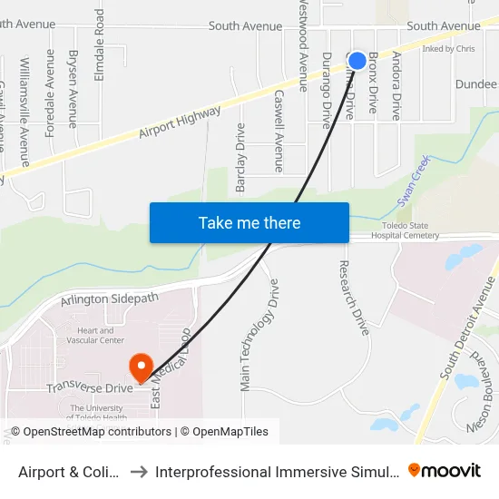 Airport & Colima NE to Interprofessional Immersive Simulation Center map