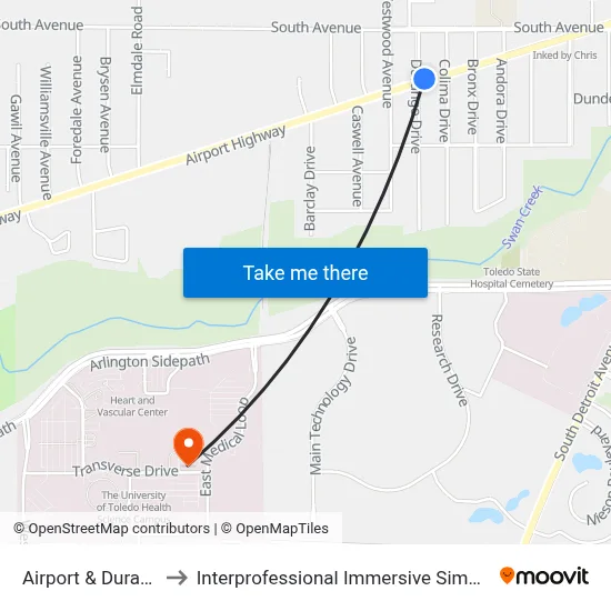 Airport & Durango NE to Interprofessional Immersive Simulation Center map