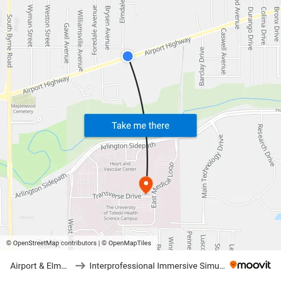 Airport & Elmdale NE to Interprofessional Immersive Simulation Center map