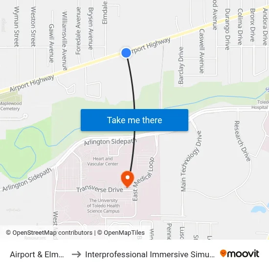 Airport & Elmdale SE to Interprofessional Immersive Simulation Center map