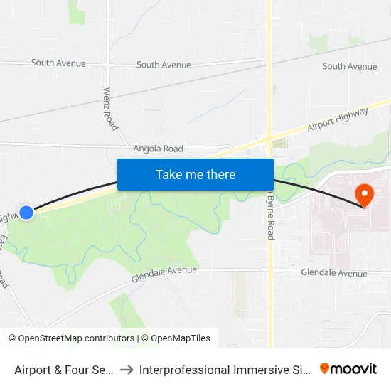 Airport & Four Seasons NE to Interprofessional Immersive Simulation Center map