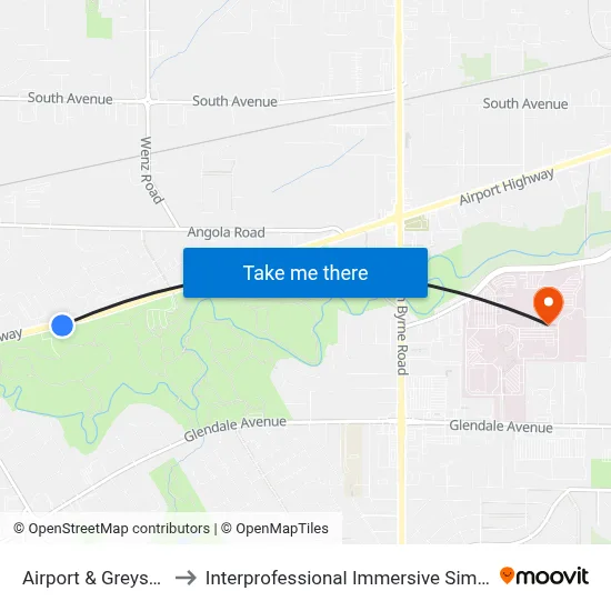 Airport & Greystone SW to Interprofessional Immersive Simulation Center map