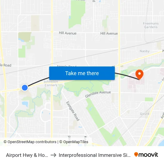 Airport Hwy & Home Depot to Interprofessional Immersive Simulation Center map