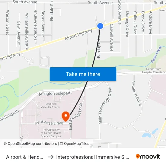 Airport & Henderson NE to Interprofessional Immersive Simulation Center map