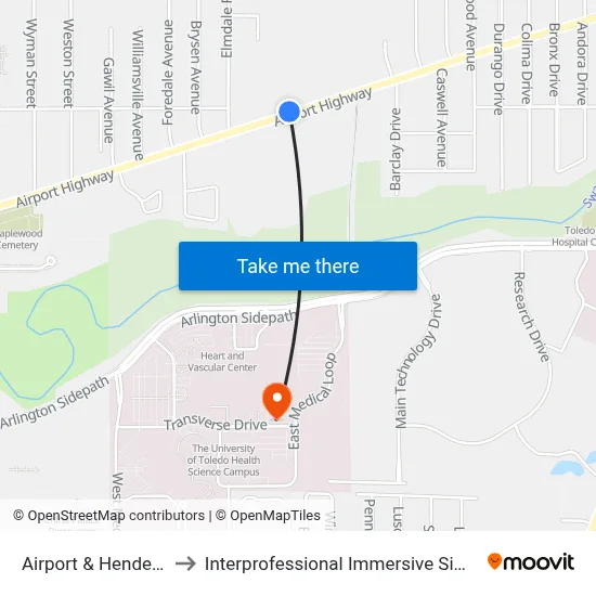 Airport & Henderson NW to Interprofessional Immersive Simulation Center map