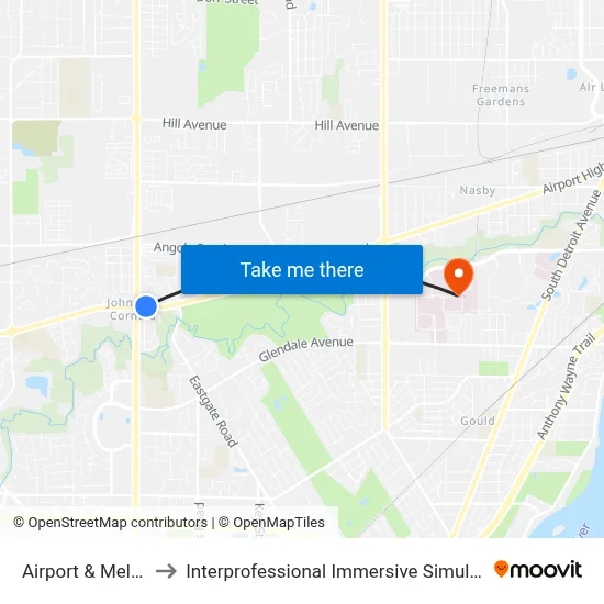 Airport & Melvin NE to Interprofessional Immersive Simulation Center map