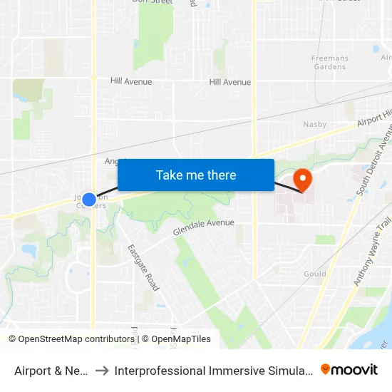 Airport & Nela NE to Interprofessional Immersive Simulation Center map