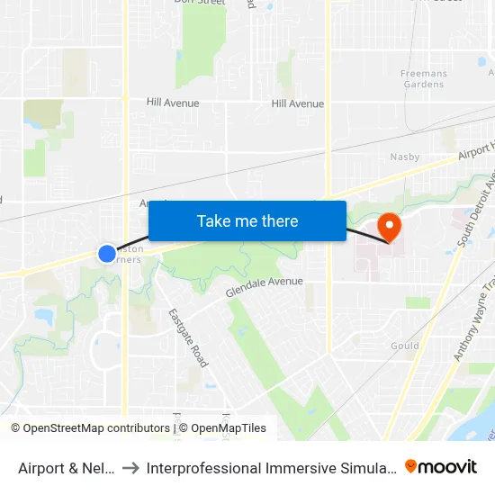 Airport & Nela SW to Interprofessional Immersive Simulation Center map