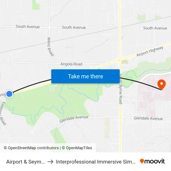 Airport & Seymour SW to Interprofessional Immersive Simulation Center map