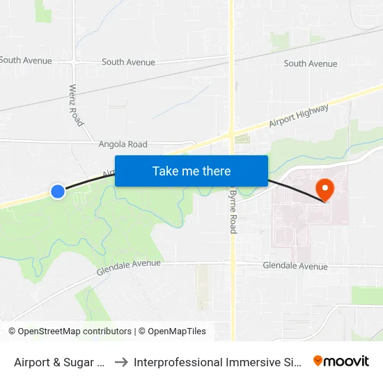Airport & Sugar Creek SW to Interprofessional Immersive Simulation Center map