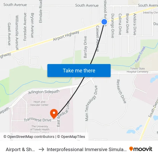 Airport & Shea NE to Interprofessional Immersive Simulation Center map