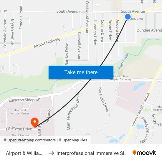Airport & Williamsdale SE to Interprofessional Immersive Simulation Center map