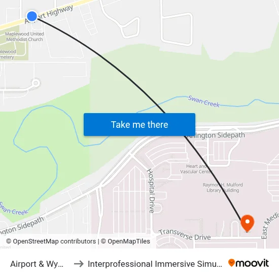 Airport & Wyman NE to Interprofessional Immersive Simulation Center map