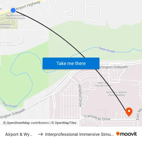 Airport & Wyman SW to Interprofessional Immersive Simulation Center map