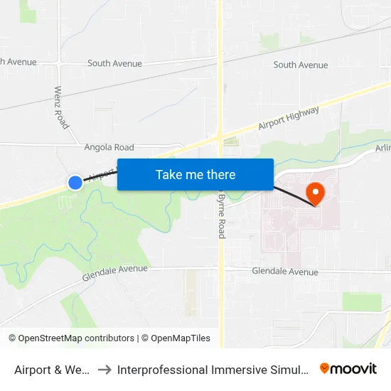 Airport & Wenz NE to Interprofessional Immersive Simulation Center map