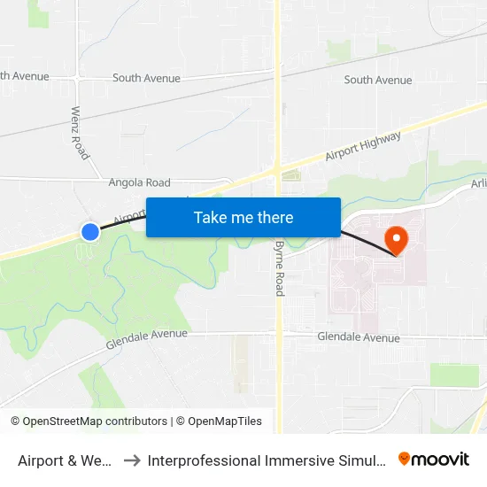 Airport & Wenz SW to Interprofessional Immersive Simulation Center map