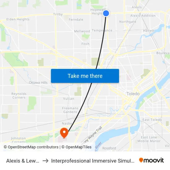 Alexis & Lewis NW to Interprofessional Immersive Simulation Center map