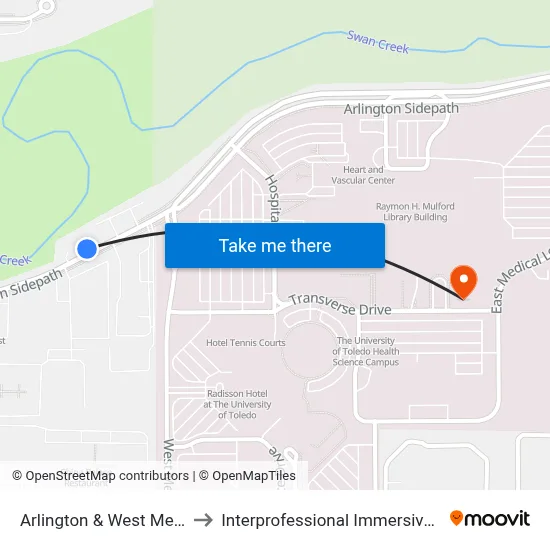 Arlington & West Medical Loop NW to Interprofessional Immersive Simulation Center map