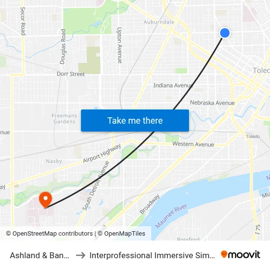 Ashland & Bancroft NE to Interprofessional Immersive Simulation Center map