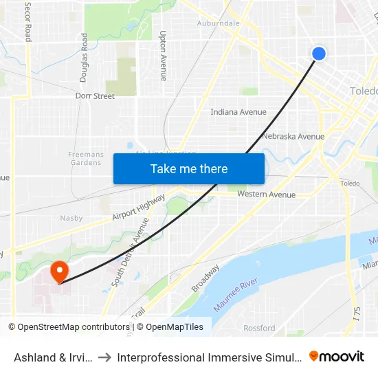 Ashland & Irving NE to Interprofessional Immersive Simulation Center map