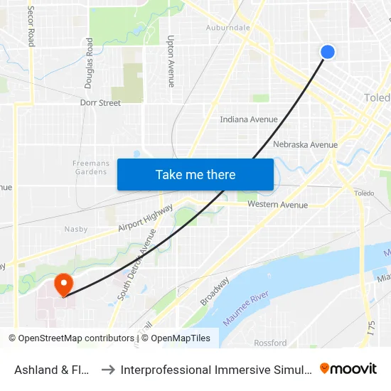 Ashland & Floyd NE to Interprofessional Immersive Simulation Center map