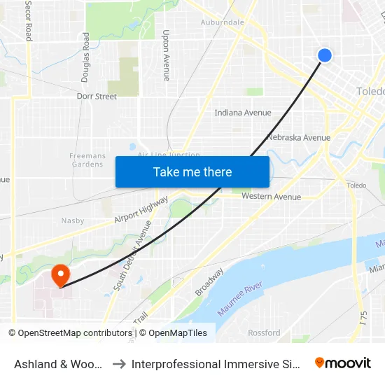 Ashland & Woodruff NW to Interprofessional Immersive Simulation Center map
