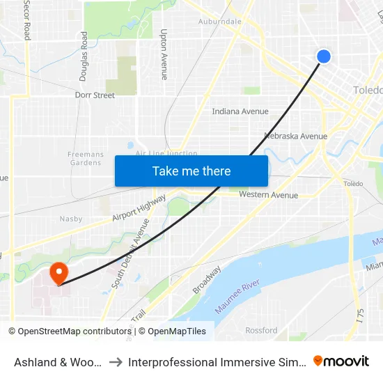 Ashland & Woodruff SE to Interprofessional Immersive Simulation Center map