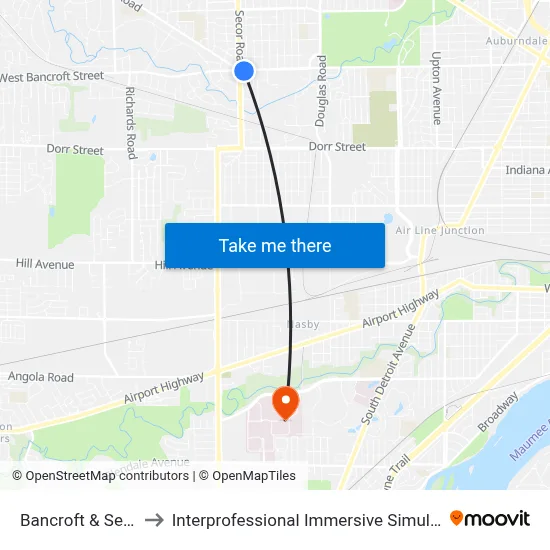 Bancroft & Secor SE to Interprofessional Immersive Simulation Center map