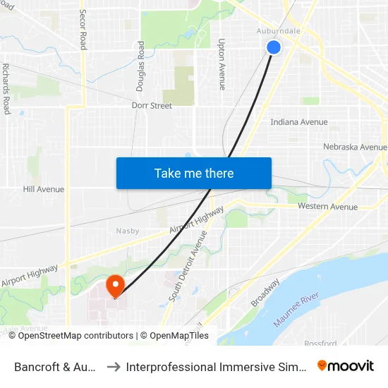 Bancroft & Auburn NE to Interprofessional Immersive Simulation Center map