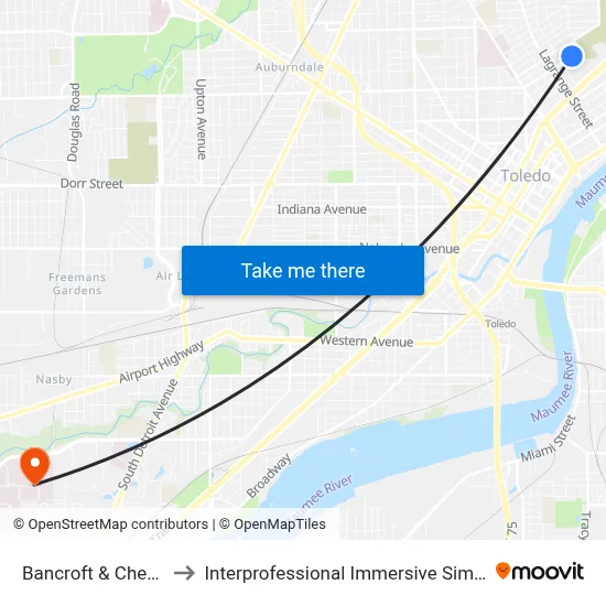 Bancroft & Chestnut NE to Interprofessional Immersive Simulation Center map