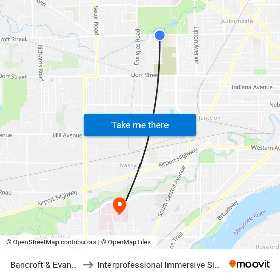 Bancroft & Evansdale SW to Interprofessional Immersive Simulation Center map