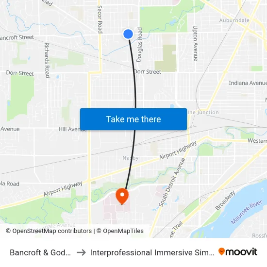 Bancroft & Goddard SW to Interprofessional Immersive Simulation Center map