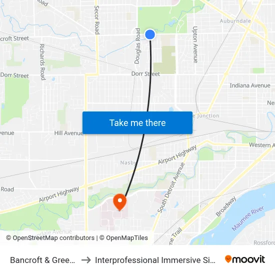 Bancroft & Greenway SW to Interprofessional Immersive Simulation Center map
