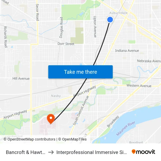 Bancroft & Hawthorne NE to Interprofessional Immersive Simulation Center map