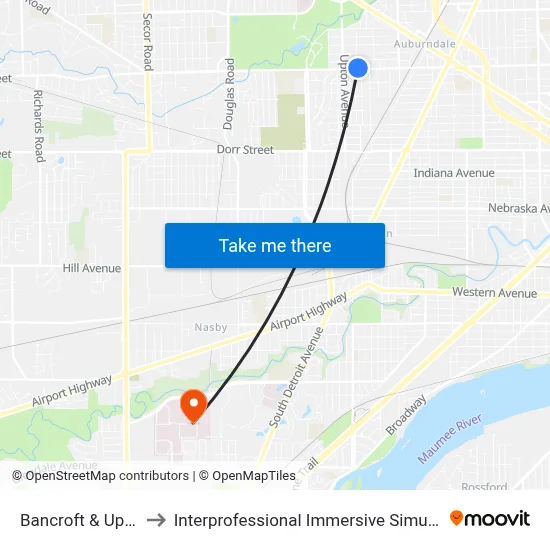 Bancroft & Upton NE to Interprofessional Immersive Simulation Center map