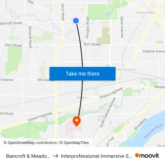 Bancroft & Meadowwood NE to Interprofessional Immersive Simulation Center map