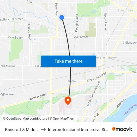 Bancroft & Middlesex NW to Interprofessional Immersive Simulation Center map