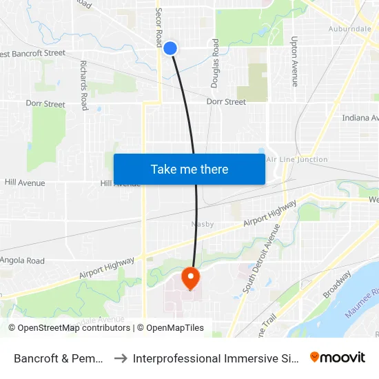 Bancroft & Pemberton NE to Interprofessional Immersive Simulation Center map