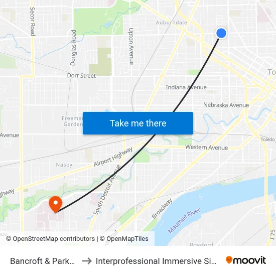 Bancroft & Parkwood SW to Interprofessional Immersive Simulation Center map