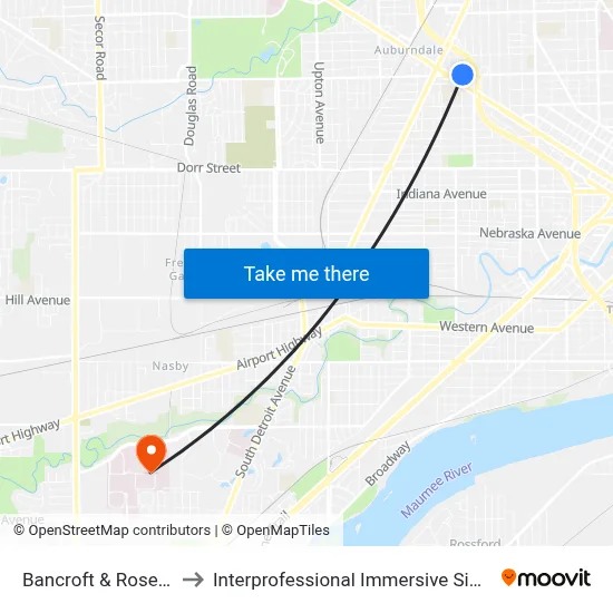 Bancroft & Rosewood NE to Interprofessional Immersive Simulation Center map