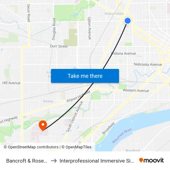 Bancroft & Rosewood SW to Interprofessional Immersive Simulation Center map