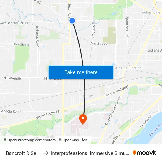 Bancroft & Secor NE to Interprofessional Immersive Simulation Center map