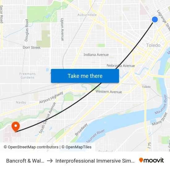 Bancroft & Walnut SW to Interprofessional Immersive Simulation Center map