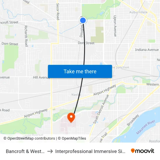 Bancroft & Westwood SE to Interprofessional Immersive Simulation Center map